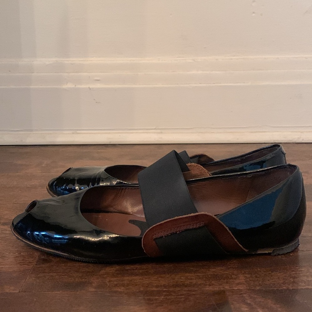 Marni Black Patent Leather Open Toe Ballet Flats Size 38.5 - Picture 2 of 7